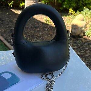 Zara Black Mini Rounded Handle Bag with Silver Chain